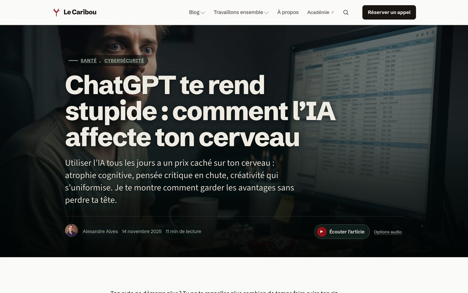 Ce blog a grandi, alors je l’ai reconstruit image En-tete d'un article du blog Le Caribou dans sa nouvelle mise en page, avec le bouton pour l'ecouter.