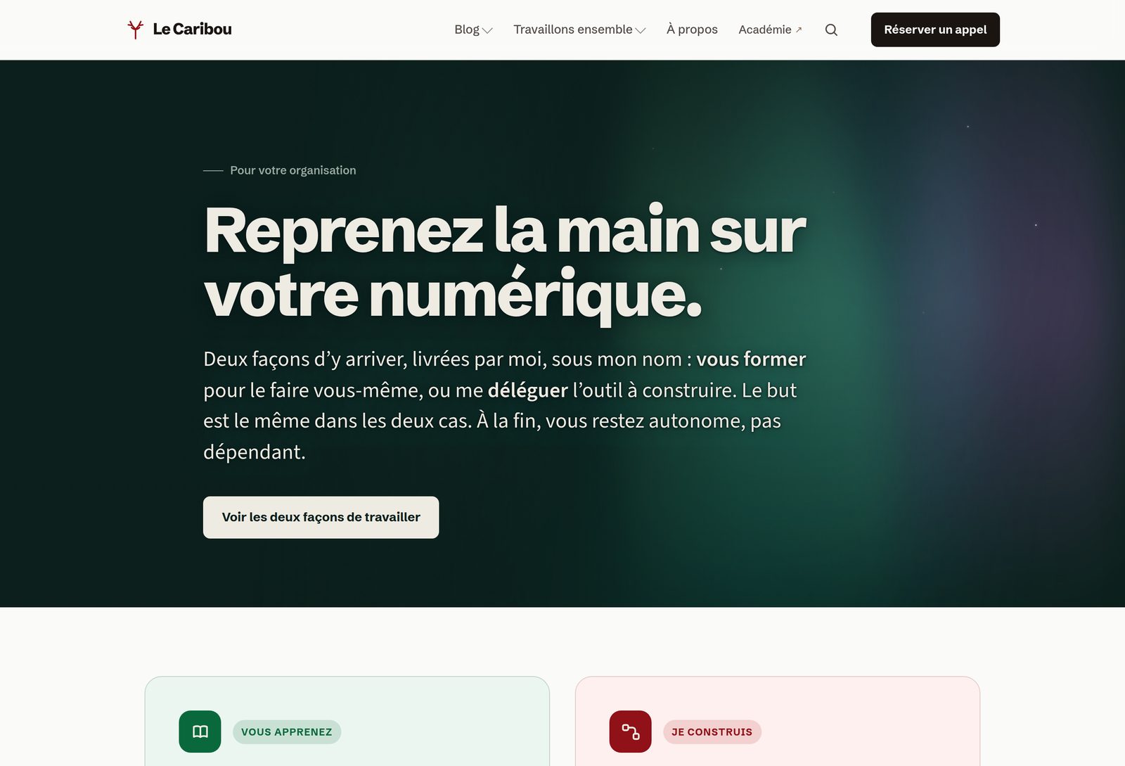 Ce blog a grandi, alors je l’ai reconstruit image La page Travaillons ensemble : se former soi-meme ou deleguer la construction de ses outils.
