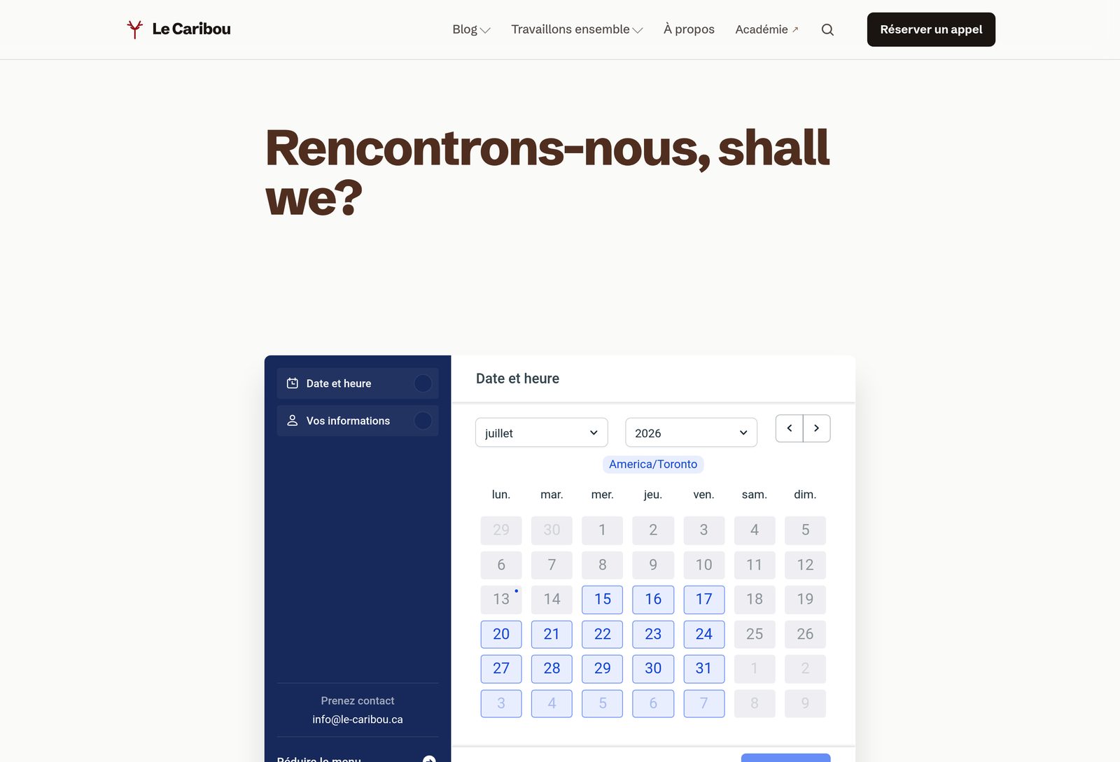 Ce blog a grandi, alors je l’ai reconstruit image La page pour reserver un appel avec Alexandre Alves, avec le calendrier de rendez-vous.