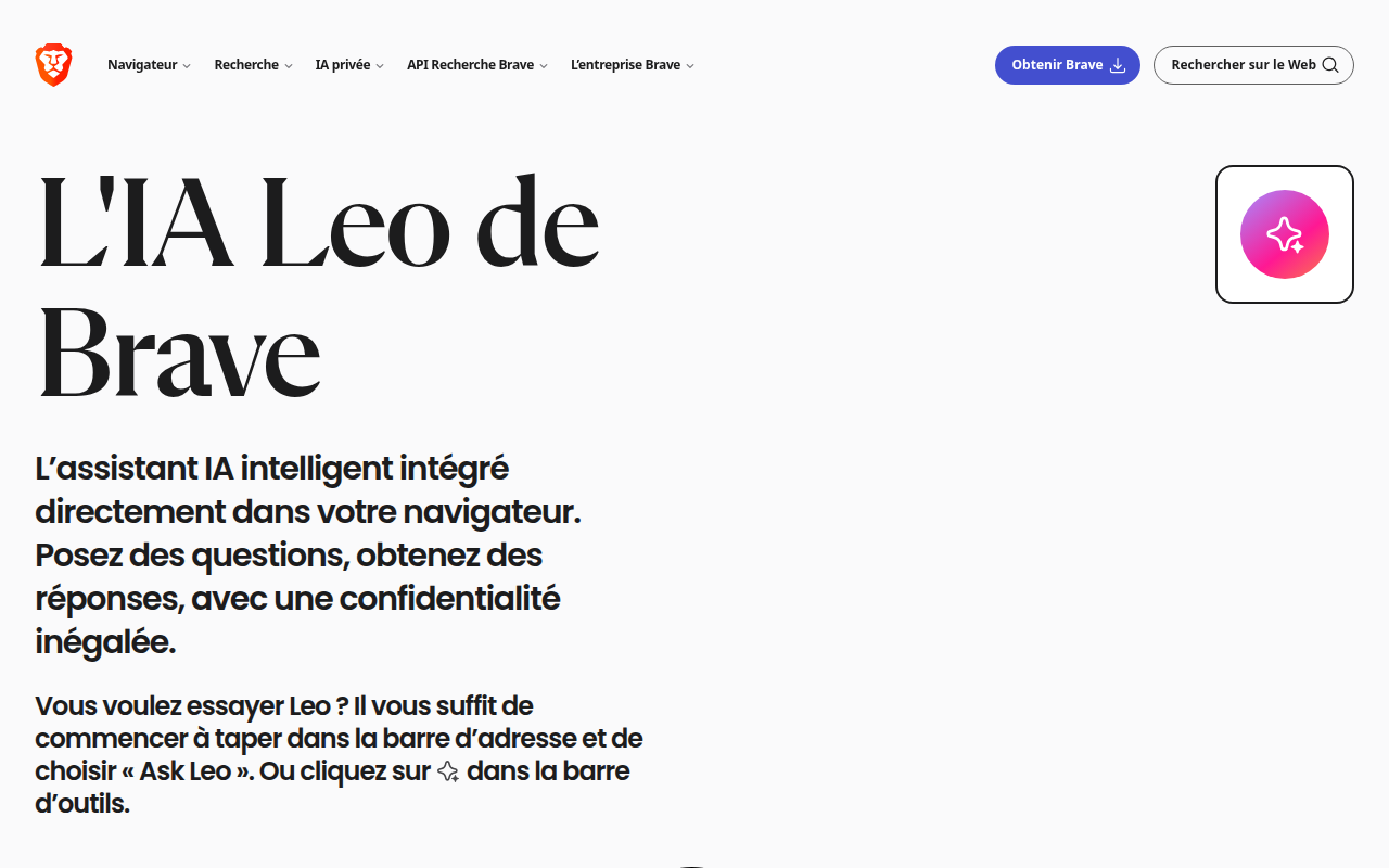 Quelle IA choisir quand on tient à sa vie privée ? image Capture d'écran de Leo, l'IA intégrée au navigateur Brave